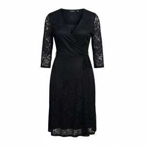 R&K Lace Wrap 3/4 Sleeve A Line Midi Dress Black Size 24W Plus